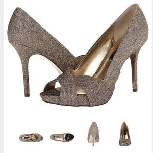 🍄Nina Fosetta bronze glitter sandals heels 6.5